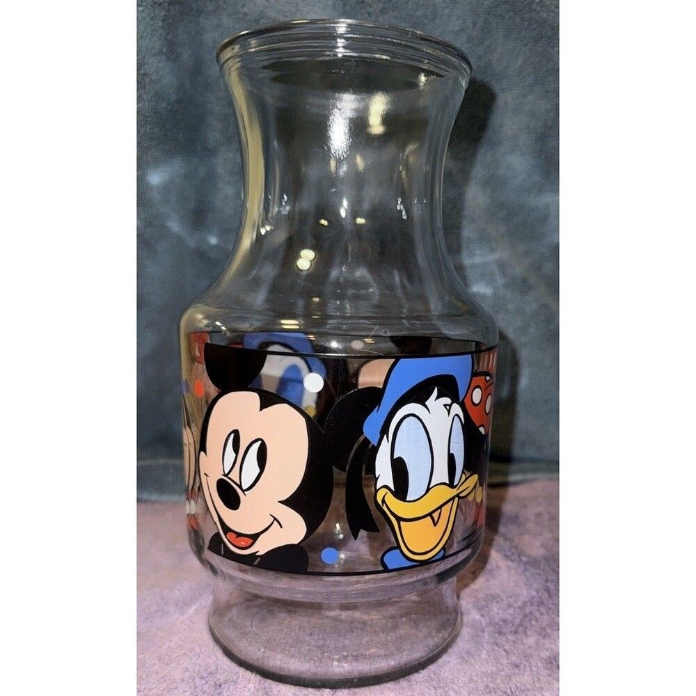 Vintage Disney Mickey Mouse and Friends Juice Carafe 9” Glass Jar Collectible - Picture 1 of 5